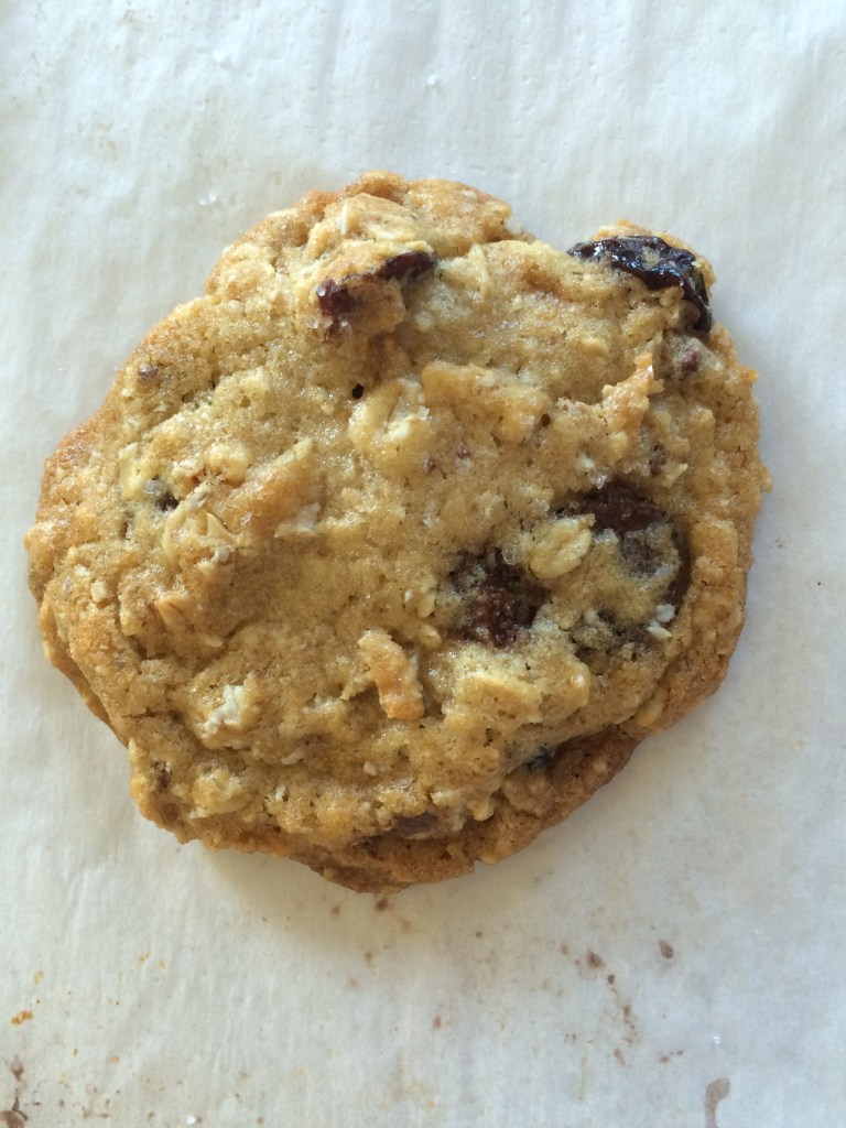 chewy cherry chocolate oatmeal cookie close-up